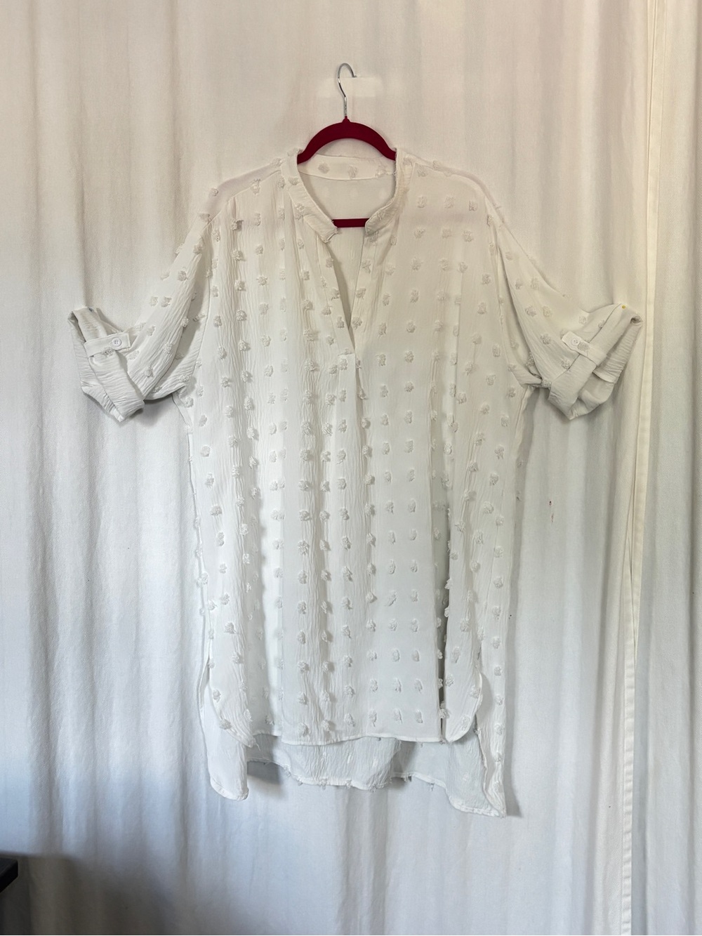 Lightweight White Textured V-Neck Tunic Top - Picture 1 of 6